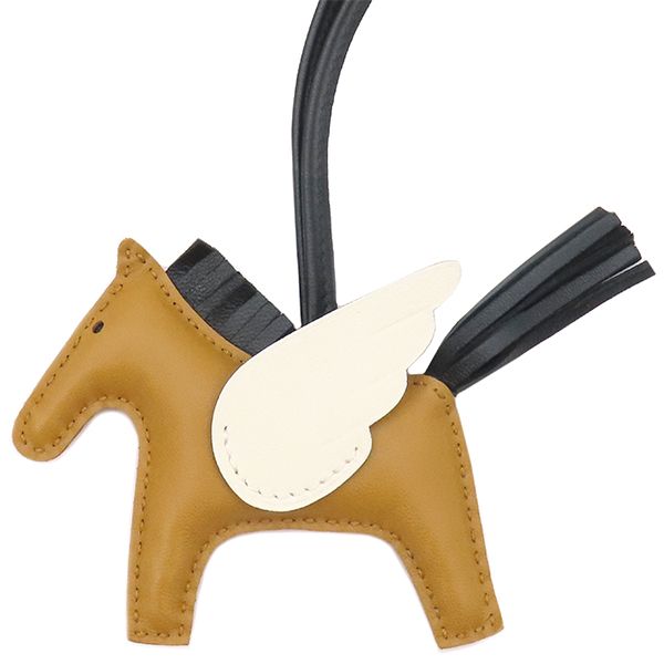 エルメス HERMES バッグチャーム ロデオPM ペガサス アニューミロ セサミ×ブラック×ナタ 茶 黒 アイボリー Z刻印 箱