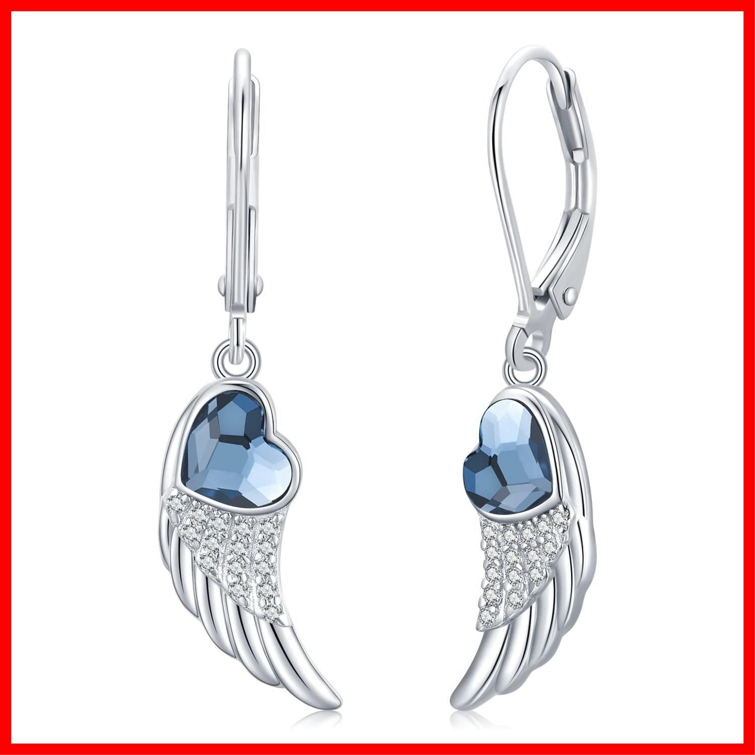 【特価商品】StoryMidir ピアス 翼 揺れるピアス 羽 シルバー925 フックピアス プラチナ仕上げ 金属アレルギー対応 クリスタル ブルー レディース ピアス 天使の羽 上質のジルコニア プレゼント