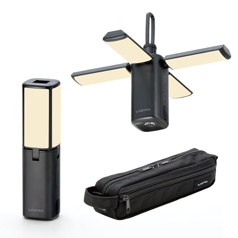 【新着商品】LACITA LEDランタン ポータブル 13，400mAh 充電式 キャンプ アウトドア 防災 屋外仕様 防水 小型 明るい 電球色 暖色 蛍光色 昼光色 EL BRIGHT 1 (ブラック)