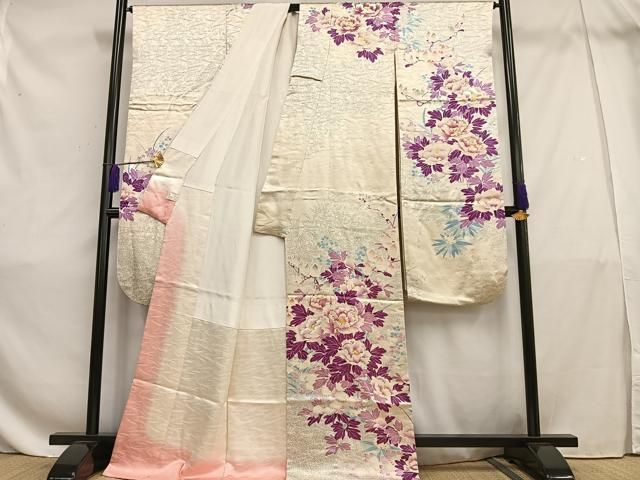 平和屋着物□豪華振袖 駒刺繍 草花文 暈し染め 金彩 正絹 逸品