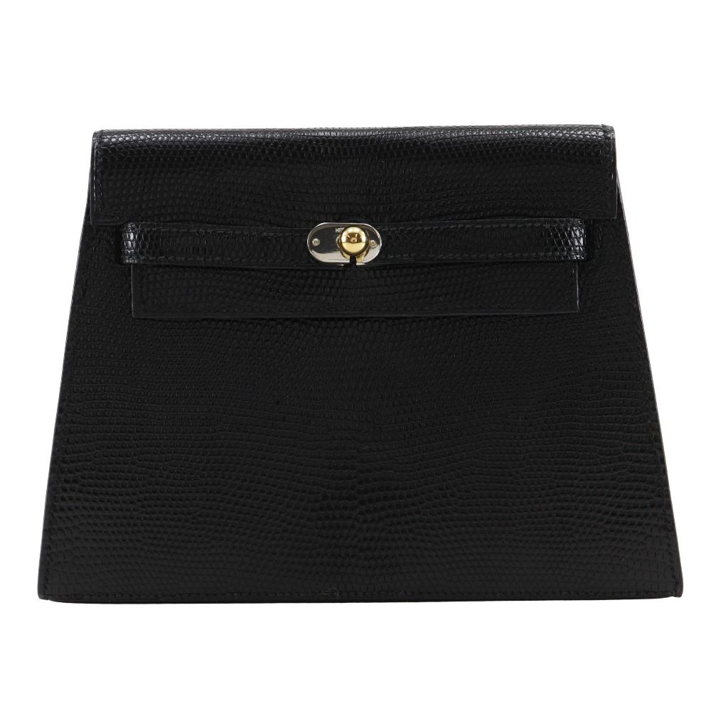 HERMES】エルメス ケリークラッチ ヴィンテージ リザード 黒 〇T