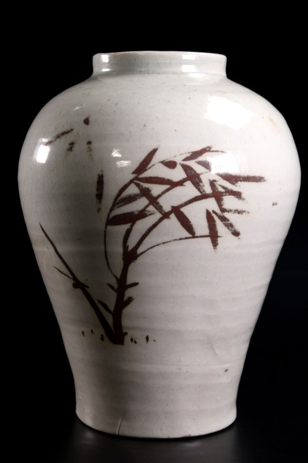 李朝時代 白磁製 鉄絵竹文花瓶 24.5cm 花器 花入 壷 朝鮮古陶 唐