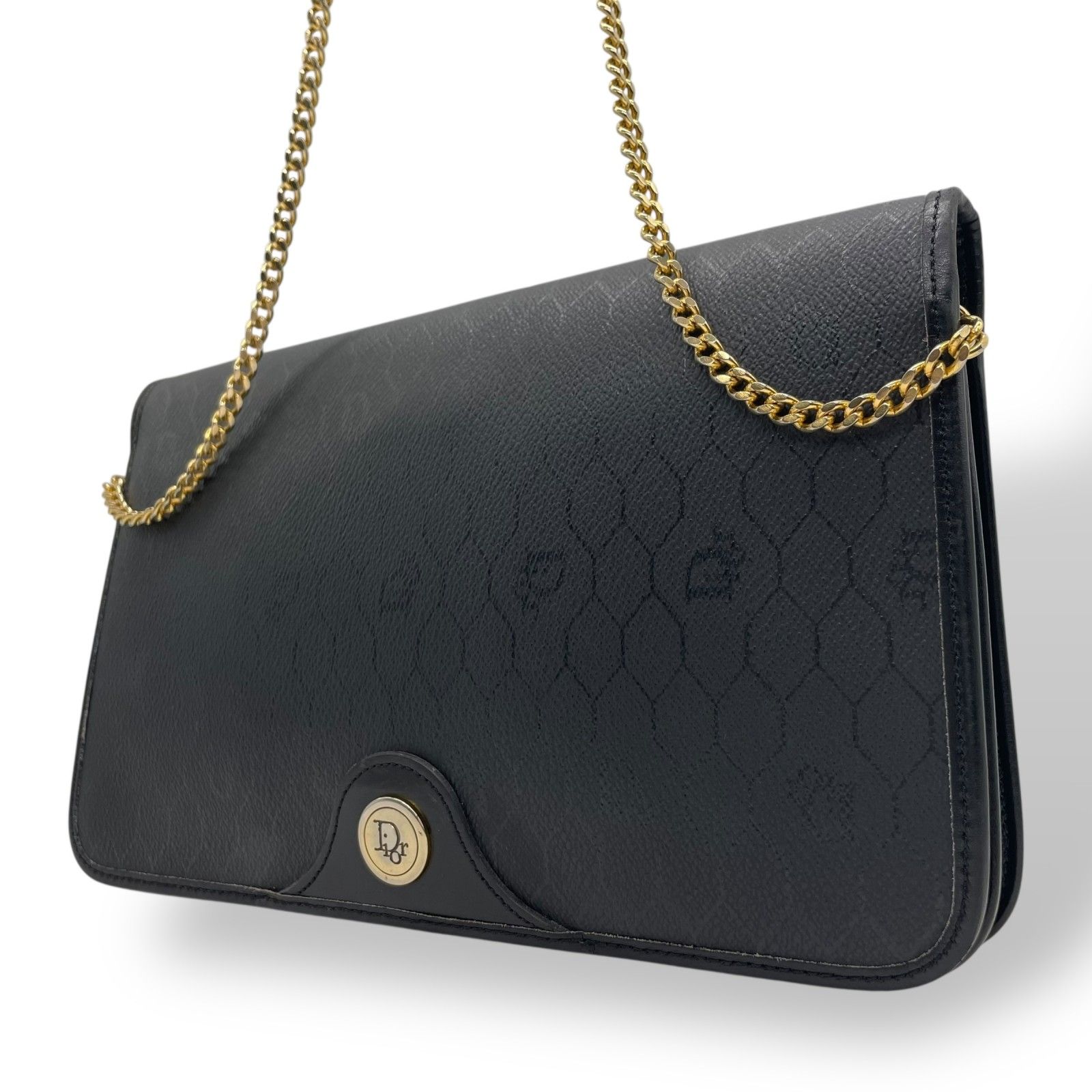 クリスチャンディオール ショルダーバッグ 斜め掛け PVC ハニカム柄 ブラック Christian Dior クリスチャンディオール ショルダーバッグ