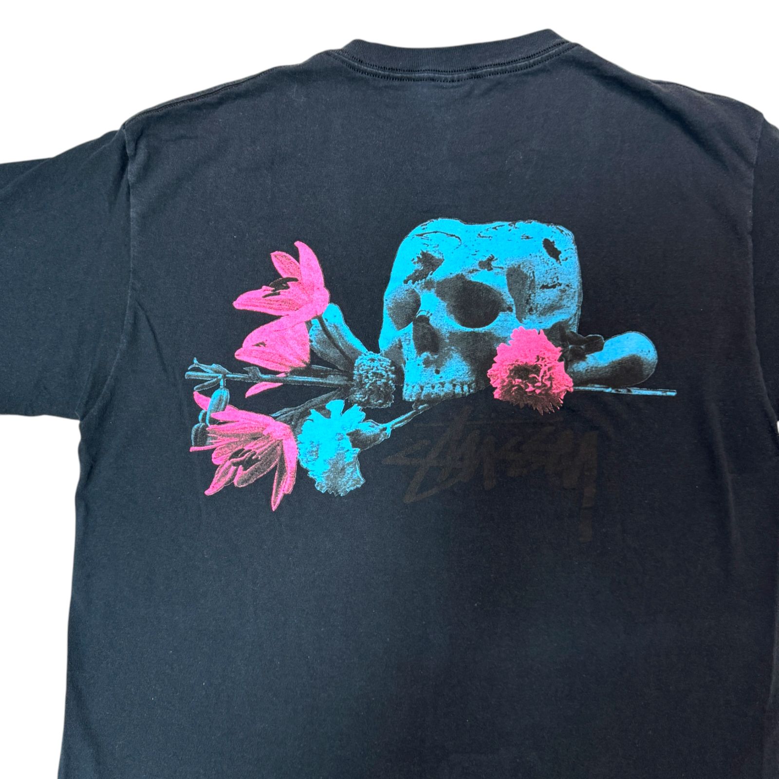 00s - 90s old stussy フラワースカル Tシャツ Lサイズ USA製 銀