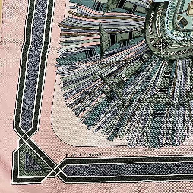 HERMES シルクスカーフ CUIRSDUDESERT 砂漠の首飾り ピンク エルメス カレ90 euirs Du DESERT 砂漠の首飾り スカーフ シルク