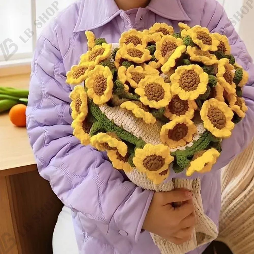 完成品] 花束ブランケット 110CM れないお花 ブーケ 編み物 枯れ