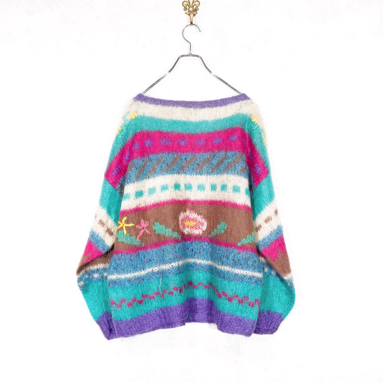  USA VINTAGE IMAGINE FLOWER PATTERNED COLORFUL DESIGN KNIT アメリカ古着お花柄カラフルデザインニット 長袖 ニット セーター