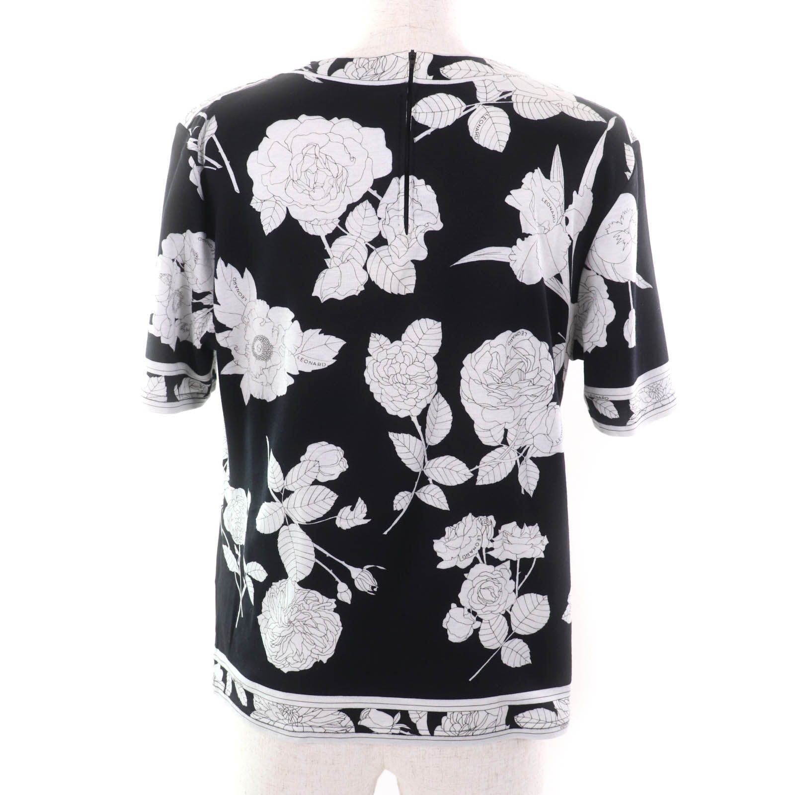 【極美品】LEONARD レオナール 花柄 半袖 カットソー トップス 紺 L 美品☆LEONARD FASHION レオナール ファッション コットン100