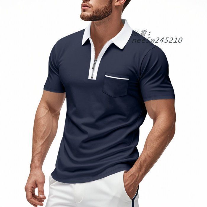 ポロシャツ 半袖 夏 トップス メンズ ゴルフウェア ジップアップ 無地