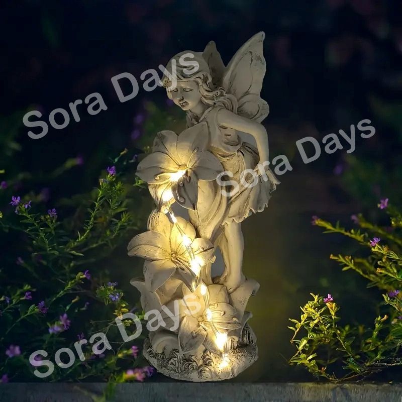 ガーデンオブジェ ガーデンライト 屋外 天使像 ソーラー充電 彫刻