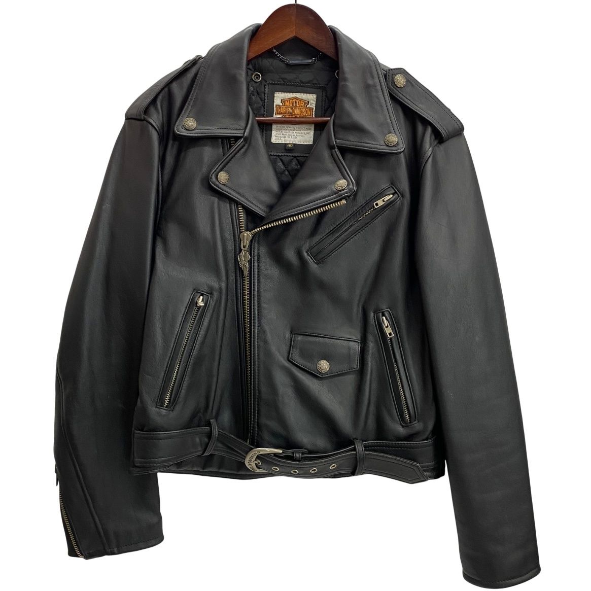 ハーレーダビッドソン HARLEY DAVIDSON SCREAMIN EAGLE CLUB ダブルライダースジャケット 立体ロゴ ジャケット ブラック 40サイズ 201MT-3958 VB