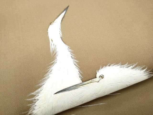 平和屋着物○塩瀬 九寸名古屋帯 手描き 鷺 正絹 逸品 CAAY2783hy