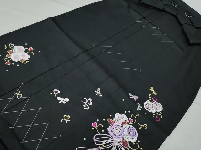 平和屋着物○女性 行灯袴 総刺繍 花唐草文 黒色 卒業式 洗える着物 未