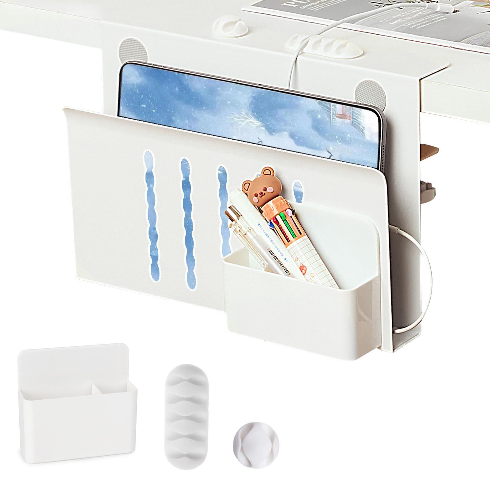 【新着商品】デスク周り収納 クランプ式 収納 スチール製 テーブルサイド ノートPC/タブレット/雑誌書類収納用 デスクサイドポケット 配線隠し デスクサイド 棚 ノートパソコン 筆立て付き 