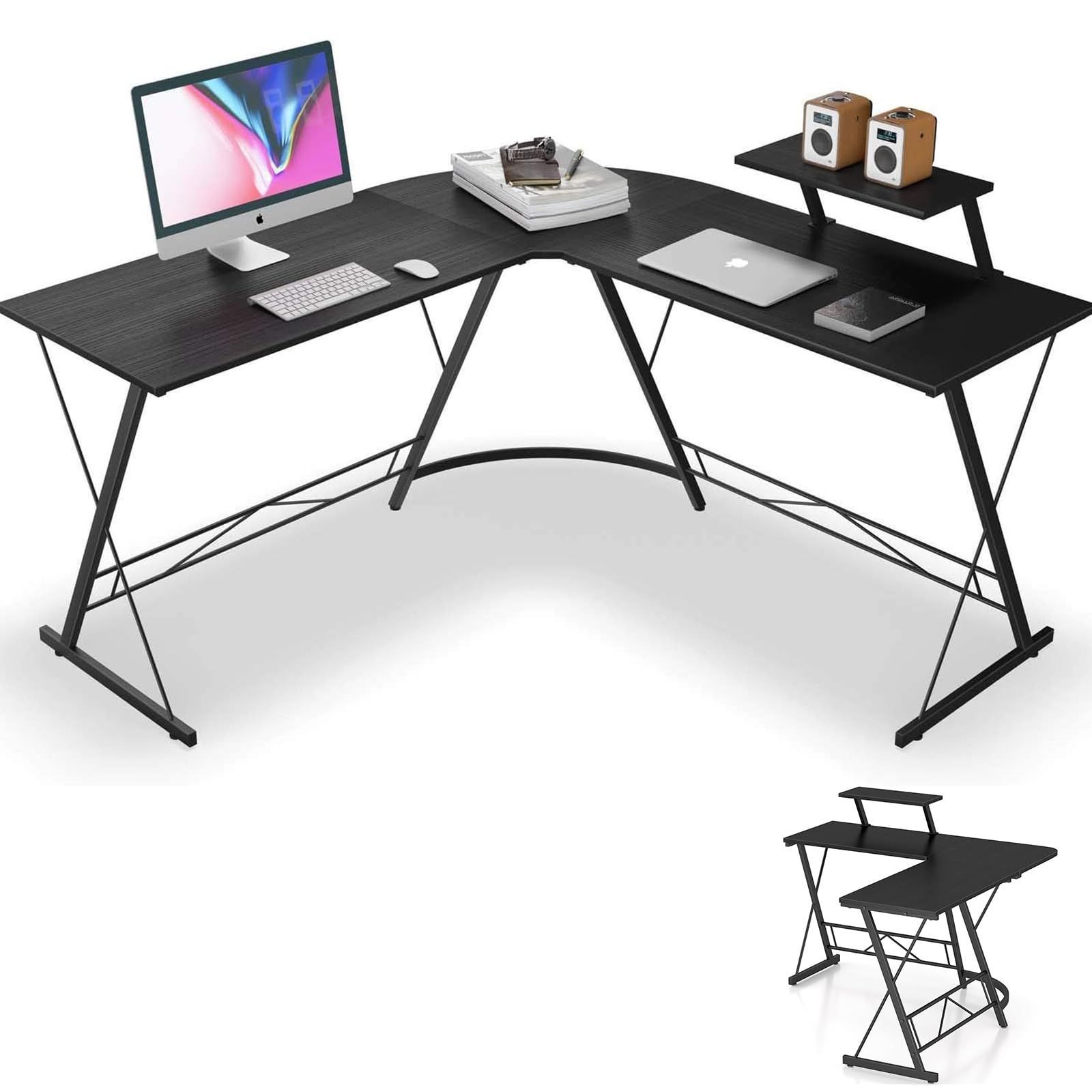 幅80 pcデスク L字型 コーナーデスク モニター台付き ワークデスク ゲーミングデスク オフィスデスク 省スペース パソコンデスク 組立簡単 書斎 L字デスク 在宅勤務 ブラック