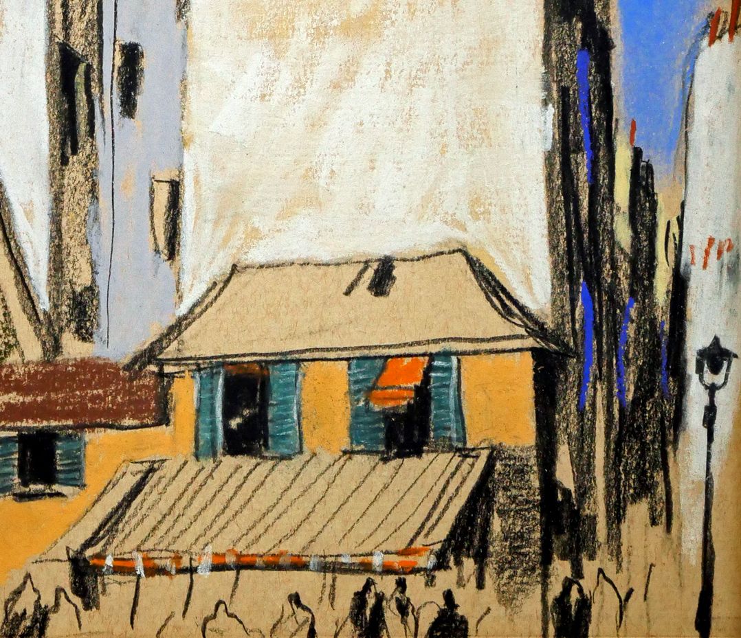 山岸 正巳「サン・ミシエル広場の家（於巴里）」パステル画・色紙