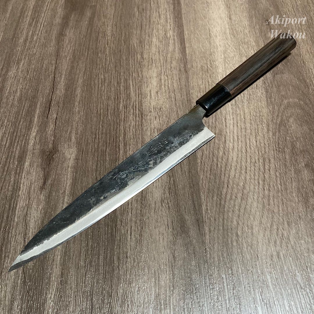 ★新品送料込★堺打刃物はがね鍛造刺身包丁240mm黒塗柄柳刃包丁化粧箱入り 深水刃物 柳刃 刺身包丁 210mm 21cm 白一鋼 白紙一号 両刃 黒打ち