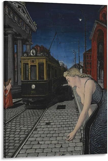 ポール•デルヴォー 鉄道風景の絵画 額入り 複製画（印刷物） ポール•デルヴォー 鉄道風景の絵画 額入り 複製画（印刷物）