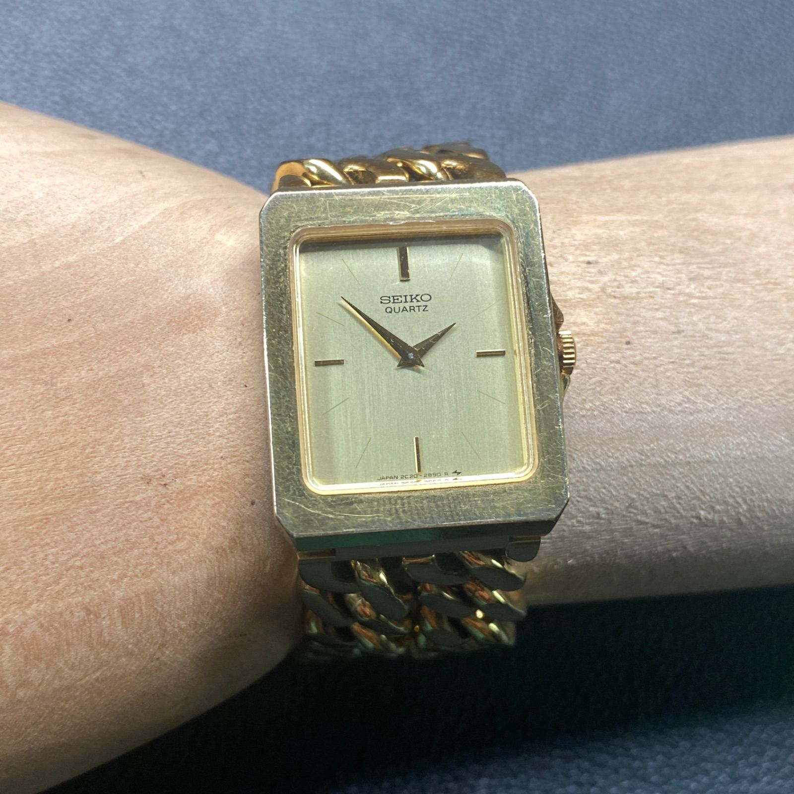 CENDRÉ 18kゴールドプレート スクエア 腕時計 レア 希少 セイコー SEIKO 2020-6410 チェーンブレス スクエア