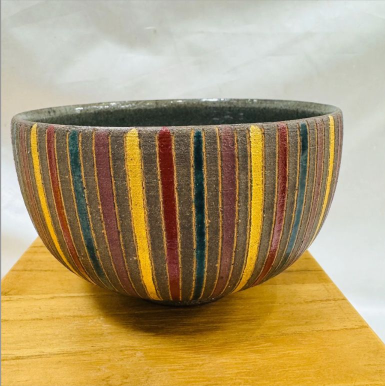 中古品☆益子焼 作家作品 茶道具 抹茶茶碗 茶碗 葉柄 茶器 在銘