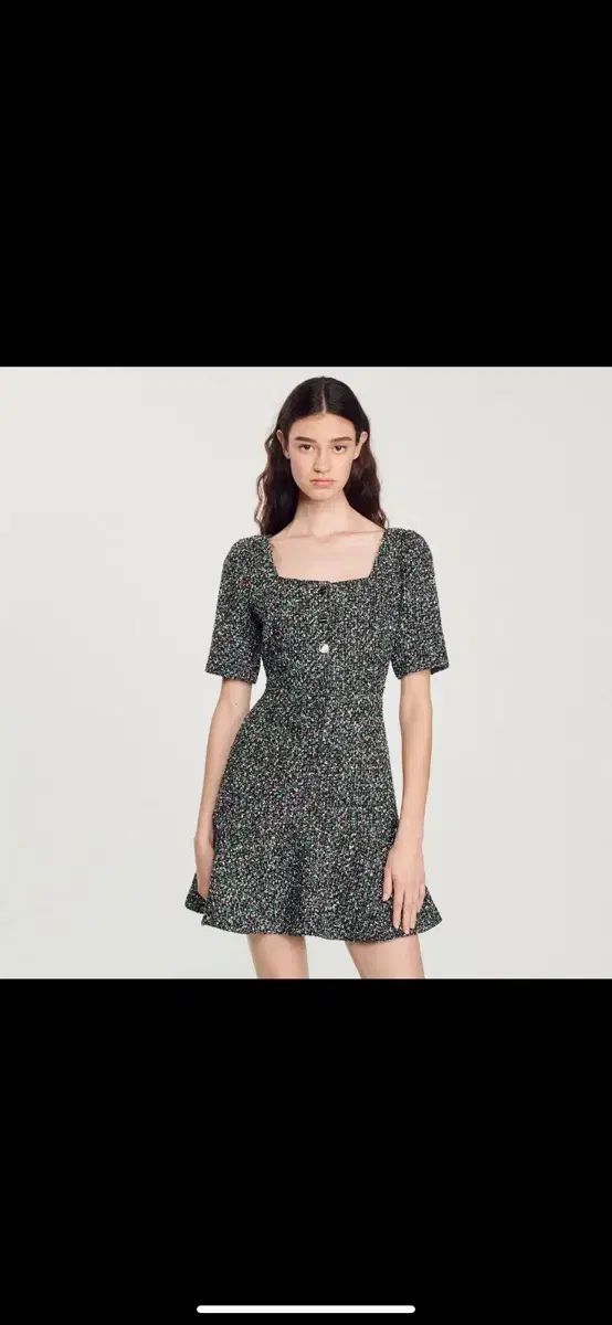 SANDRO ツイード スクエアネック ONE PIECE