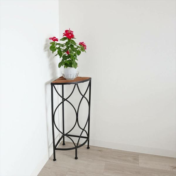 コーナースタンド 花台 ディスプレイ台 扇形 ガーデニング 農業 フラワースタンド 園芸ラック 2306IFH007 完成品 シンプル コーナー フラワースタンド 花台 マット ブラック アイアン 天然木 持ち運び簡単 ディスプレイ 和風 洋風 モダン