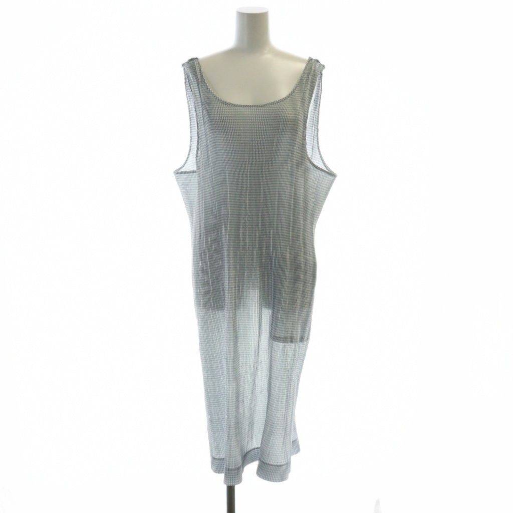 アイムプロダクト im product ISSEY MIYAKE イッセイミヤケ ワンピース ロング ノースリーブ プリーツ チェック 白 ホワイト グレー GY17 |MQ
