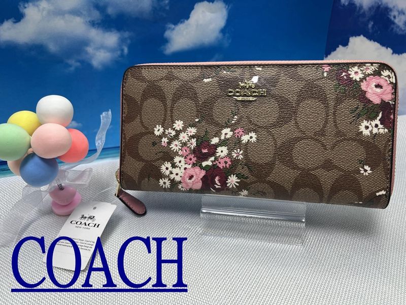 コーチ 財布 COACH 長財布 ラウンドファスナー カーキマルチ フローラル プリント レザー 財布 レディース 新生活 年度末 プレゼント 贈り物  ギフト 敬老の日 新品未使用 ブランド  A074 F29931 13