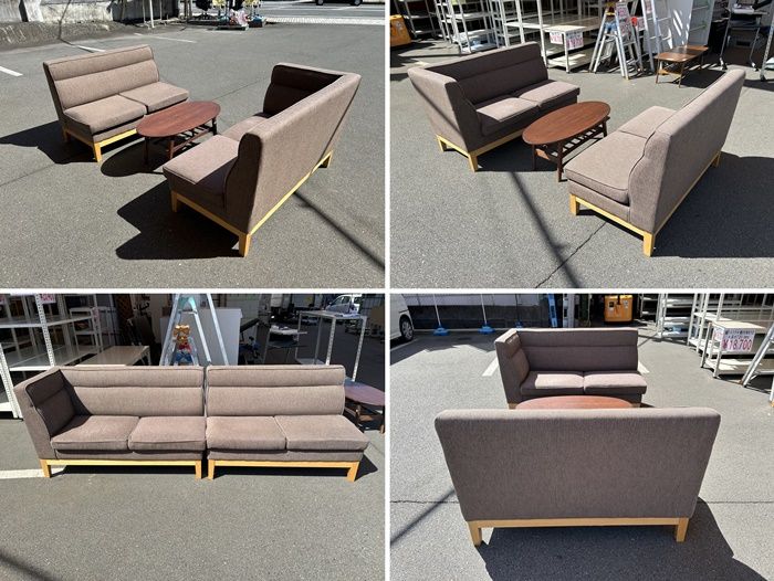 一部地域 コーナーソファ テーブル 3点セット 布張り ブラウン F-OA-784-0925A