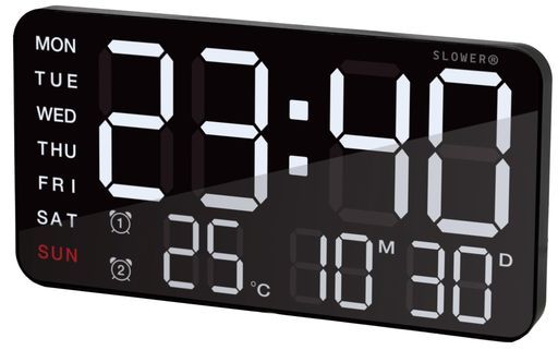 SLOWER掛け時計デジタルLEDおしゃれデカ文字インテリア置き時計日付気温曜日BLACK21411028mmLEDCLOCKCieloSLW366