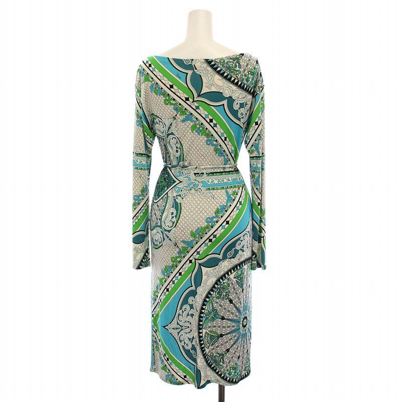 EMILIO PUCCIシルク100% カシュクール長袖ワンピース ドレス エミリオプッチ EMILIO PUCCI ワンピース ロング 総柄 長袖 シルク100