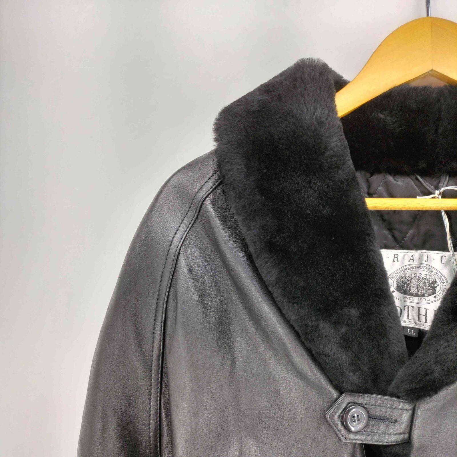 【ハラジュクマザー】ラムレザーロングコート　ベルト付き　裏地総柄　ダークグリーン ハラジュクマザー】ラムレザーロングコート ベルト付き 裏地総柄