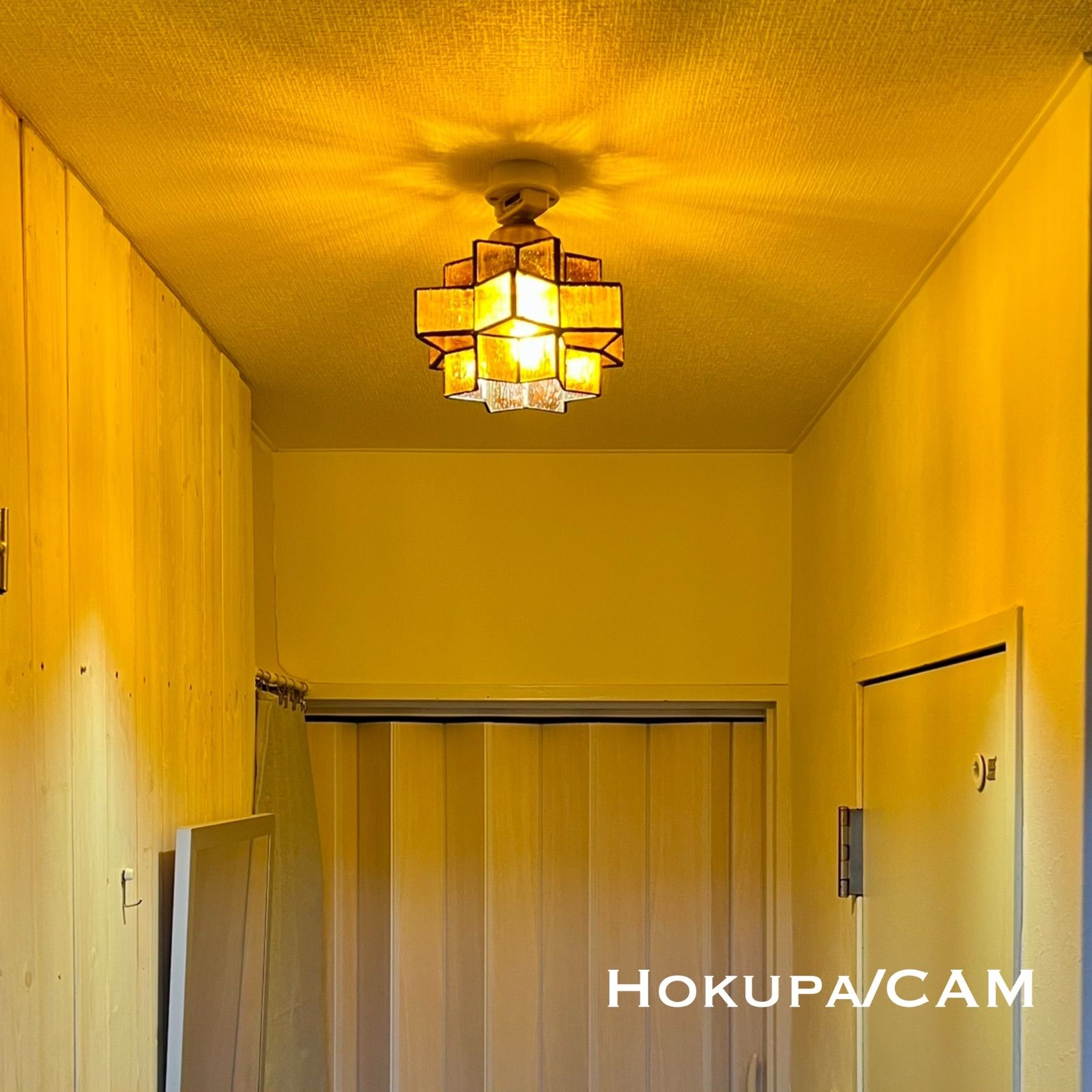 天井照明 Hokupa CAM シーリングライト ステンドグラス ランプシェード E26ソケット LED電球付 アンティークブラスメッキ ビンテージ レトロ 北欧 ハワイアン 玄関 トイレ インテリア