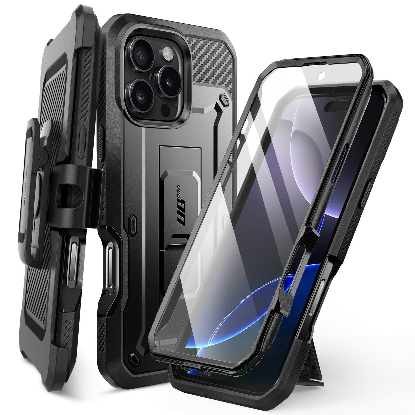 新品 SUPCASE iPhone 16 Pro ケース 6.3インチ 2024 全面保護 縦横両対応 耐衝撃性 米軍事規格取得 両面カバー 保護フィルム付き 腰かけクリップ付き 防塵 スタンド・リング機能 スポーツ UBProシリー
