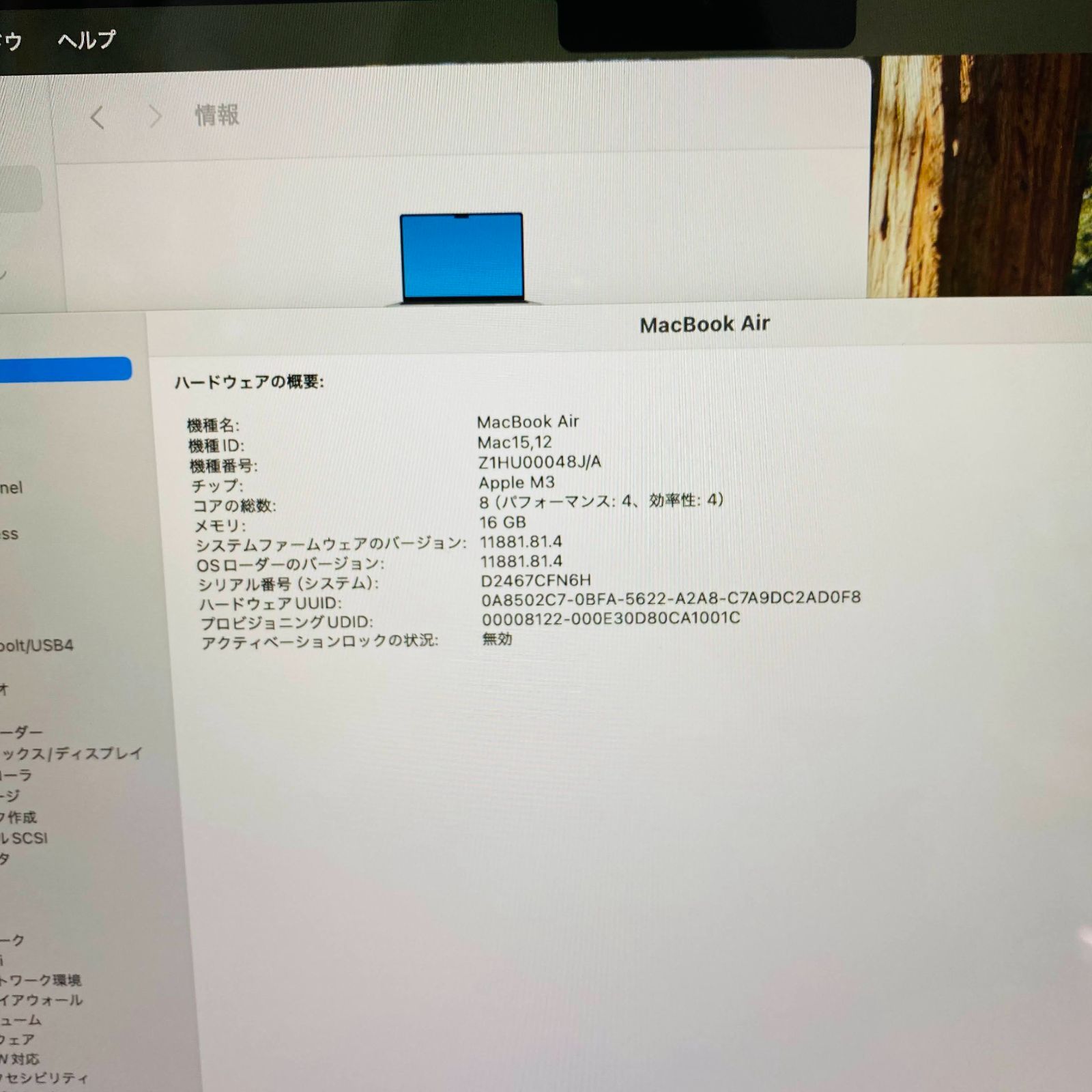 バッテリー最大容量100％ MacBook Air 13インチ M3 2024 8C CPU/10C