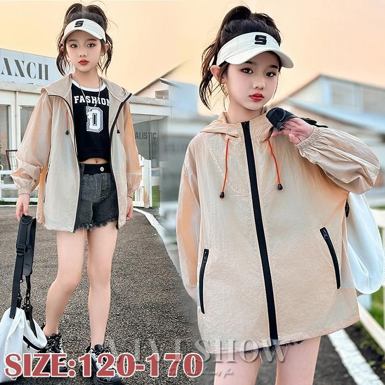 ウインドブレーカー 子供服 キッズ ジュニア 女の子 アウター 上着 ジャンパー ジャケット 長袖 フード付き おしゃれ カジュアル