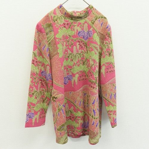 シセンドウ 詩仙堂 ヒトシタムラ カットソー ブラウス プルオーバー 七分袖 ちりめん 総柄 和柄 x968968