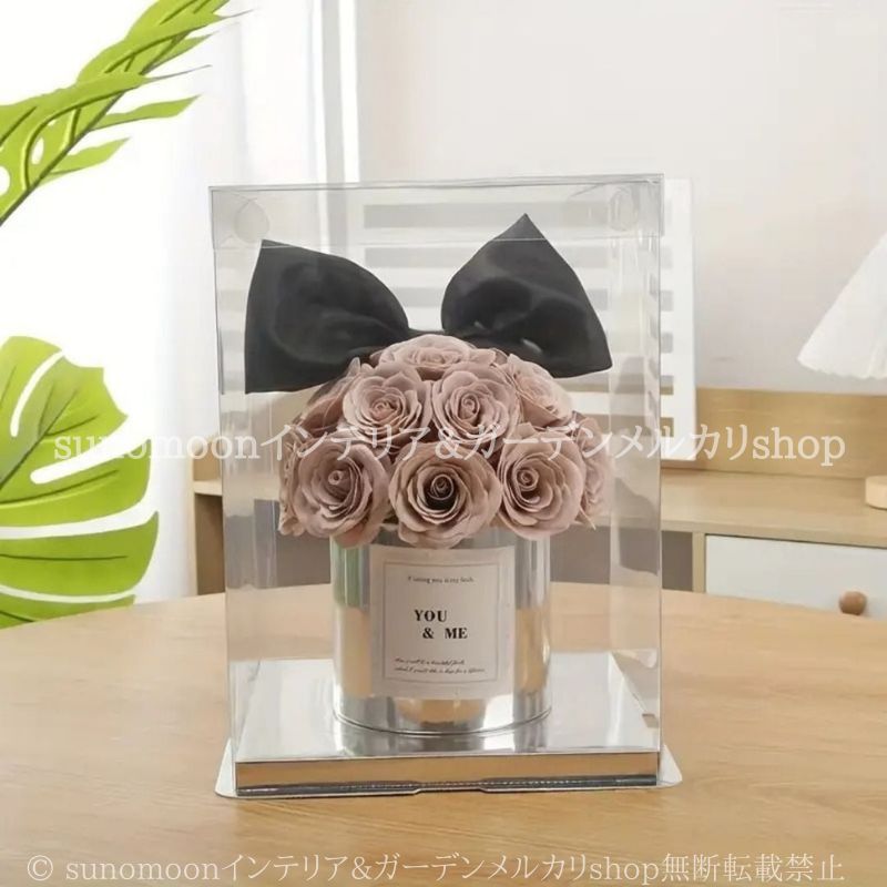 バラ フェイクフラワー リボン付き 薔薇 造花 クリアボックス 花 ローズ プレゼント ギフト 誕生日 装飾 飾り パーティ 卒業式 バレンタイン おしゃれ かわいい エレガント テーブルトップ インテリア