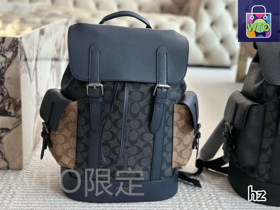 福*郎様 COACH ネイビー　レザー ダブルジッパーバックパック COACH ネイビー レザー ダブルジッパーバックパック - メルカリ