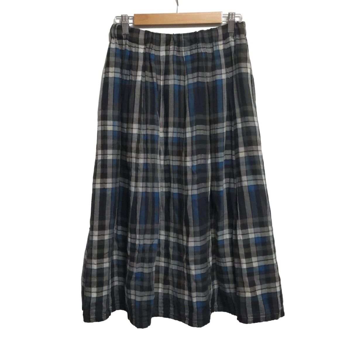 Plantation プランテーション ロングスカート サイズM レディース - ブルー×グレーベージュ×マルチ チェック柄 ウエストゴム