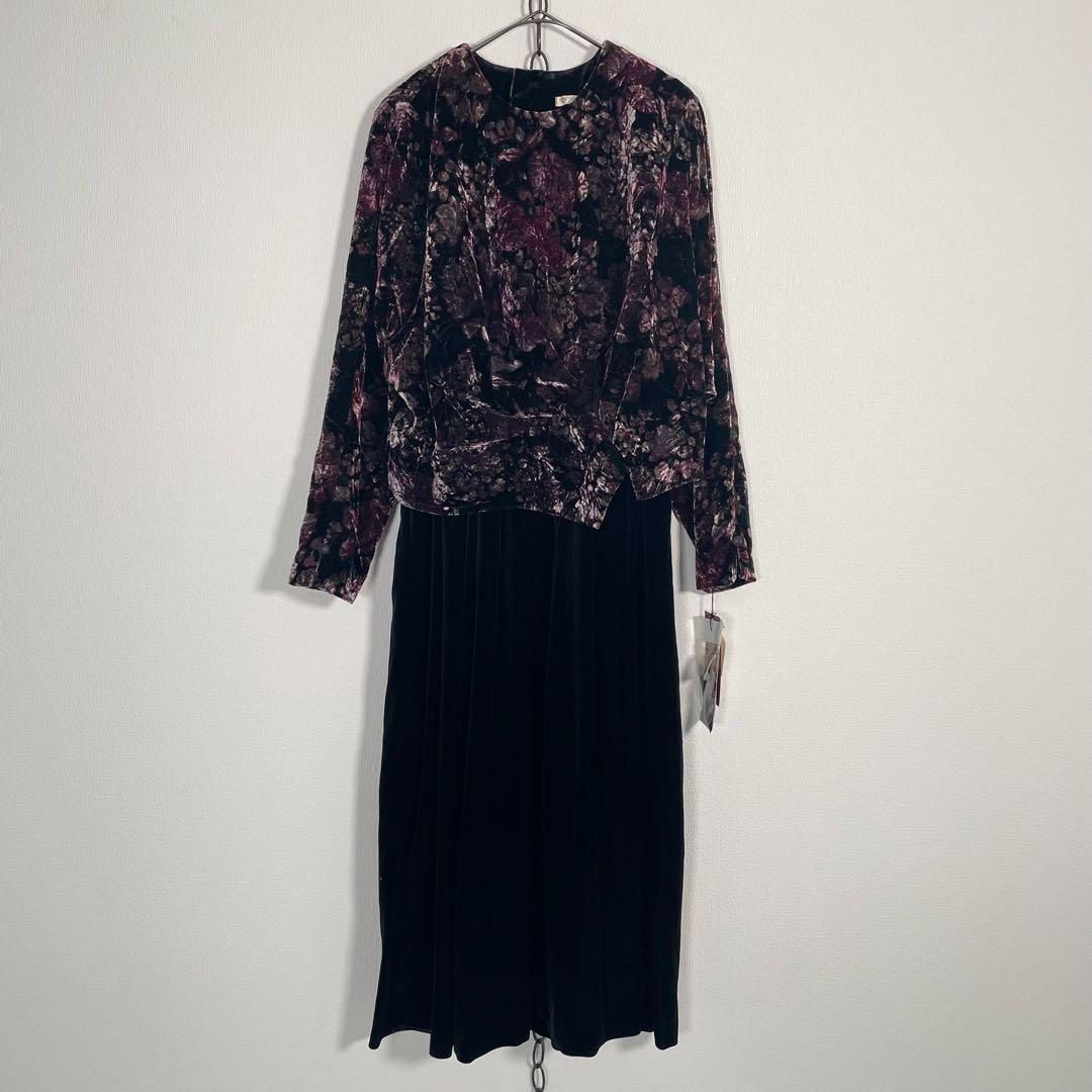 80sヴィンテージ ベロアロングワンピース 花柄 ¥29800 サイズ13