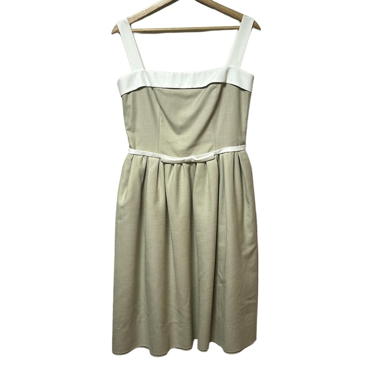 FOXEY NEW YORK フォクシーニューヨーク ワンピース サイズ42 L レディース - 33516 ベージュ×アイボリー ノースリーブ|ロング|リボン