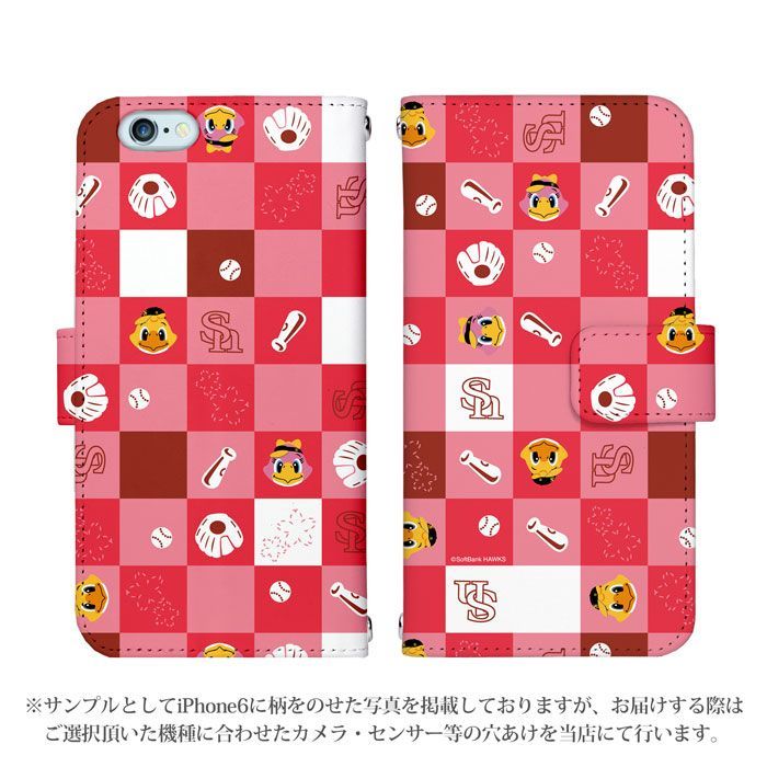 Softbank HAWKS 正規品 arrows We2 Plus M06 ケース 手帳型 スマホケース [デザイン:14.タイルベビーハリー/マグネットハンドあり] 福岡 ソフトバンク ホークス パターン グッズ