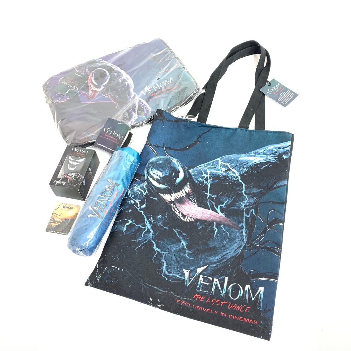 マーベルストア MARVEL POP-UP STORE ヴェノム 特典 非売品グッズまとめ トートバッグ|ピンバッジ|折畳傘|PCケース|スクイージー | 240002231738