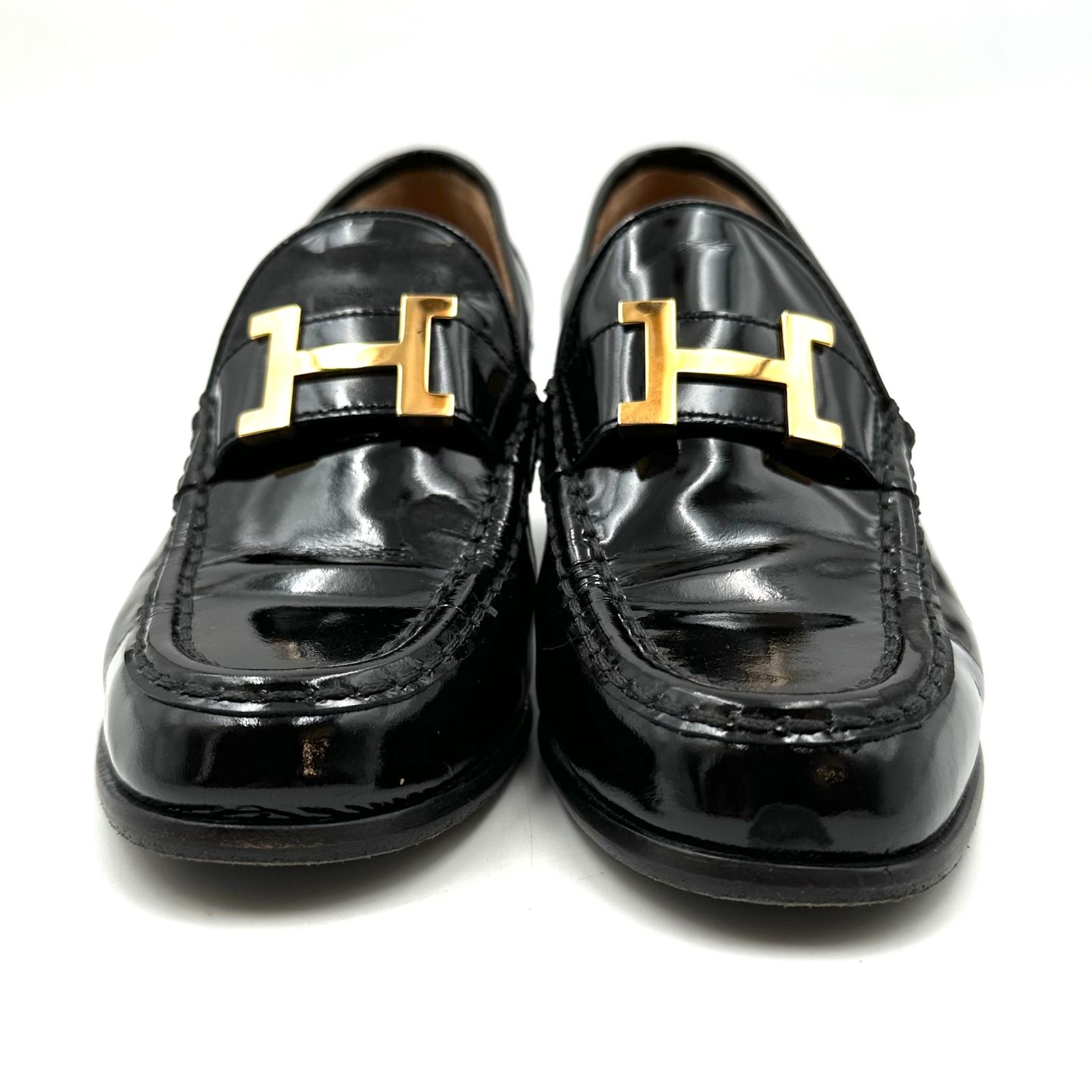 美品 エルメス Hロゴ コンスタンス ローファー ベージュ 22.5cm相当 HERMES（エルメス） 靴 ローファー コンスタンス レザー ブラウン 茶