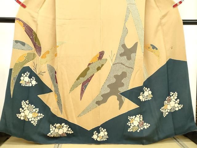 平和屋着物○和染紅型 栗山紅型 栗山吉三郎 訪問着 草葉文 鬼しぼ縮緬  