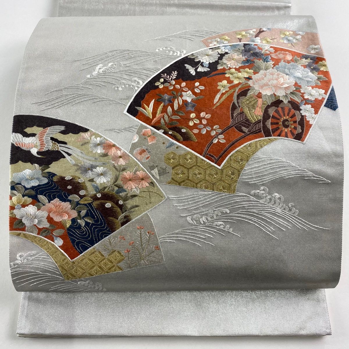 [美品] 袋帯　正絹　金　桜　絞り柄　熨斗　成人式　結婚式　振袖　礼装 袋帯 美品 秀品 振袖向き 束ね熨斗 桜 金糸 箔 金色 六通 正絹