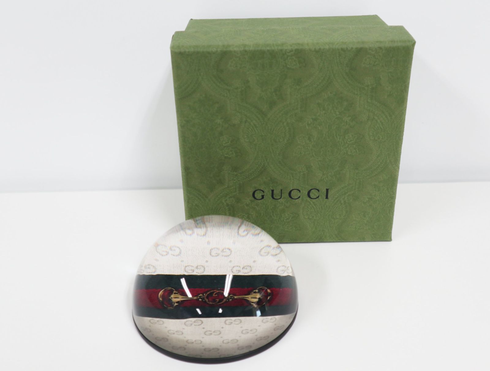 グッチ GUCCI ペーパーウェイト ホースビット GG柄 ガラス 置物