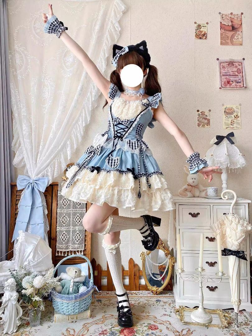 懐古 ロリィタ 豪華 姫袖 ワンピース 黒白 LT-170 豪華姫系 lolita 可愛 レトロ風 オリジナル jsk ロリータ