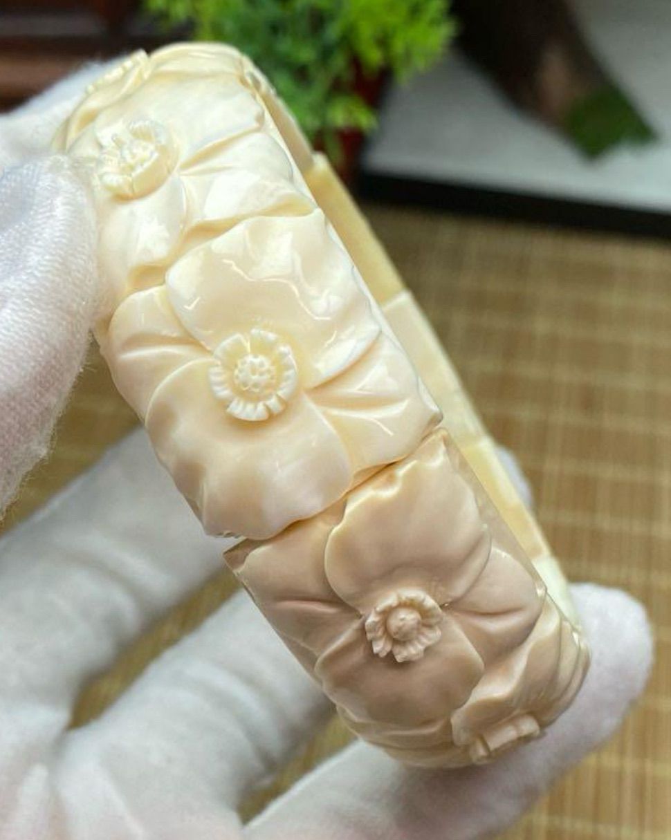 天然マンモス牙美しい手作り彫刻 バラハンド ブレスレット 【公式通販】